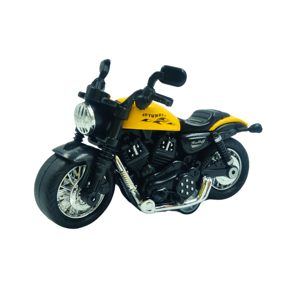 Plastic Metal Miniature Toy Motorcycle with Handle Bars, Free Rolling Wheels, Working Rear Suspension, Side Stand, Rear Mirrors