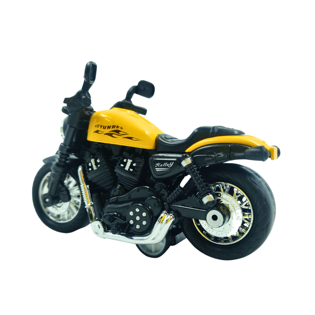 Plastic Metal Miniature Toy Motorcycle with Handle Bars, Free Rolling Wheels, Working Rear Suspension, Side Stand, Rear Mirrors