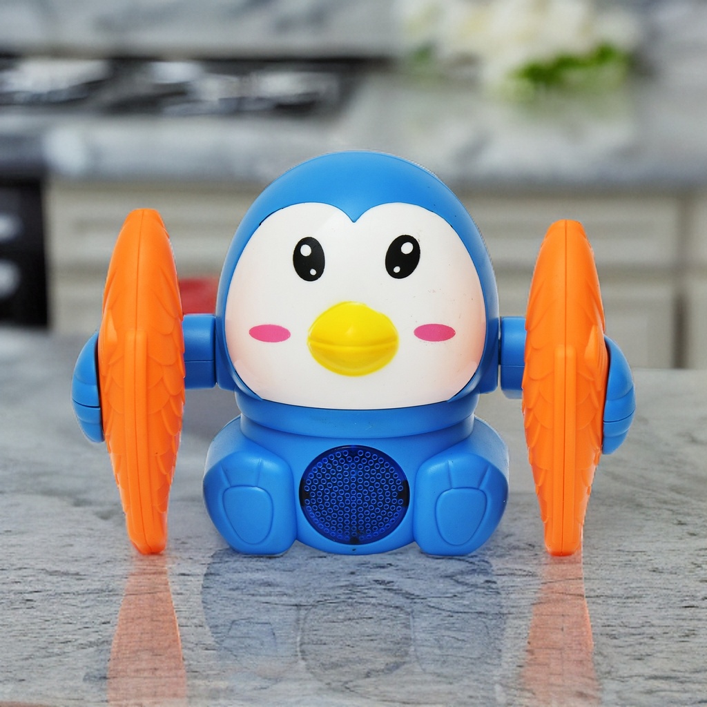 Dancing and Spinning Rolling Doll Tumble Monkey, Bump & Go Toy with Flashing Light & Sound 