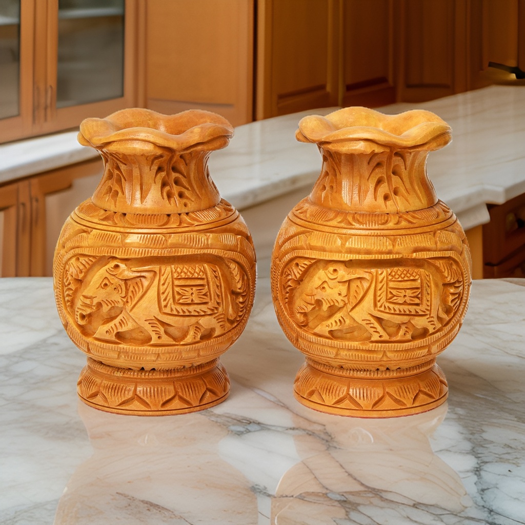 Big7 Stores Wooden Decorative Vases (Set of 2)