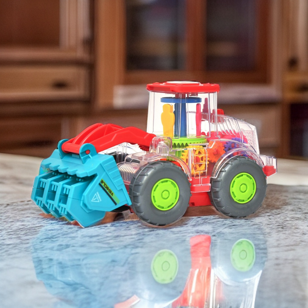 Display Transparent Gear Vehicle Toy for Kids - 360 Degree Rotating With LED Lights